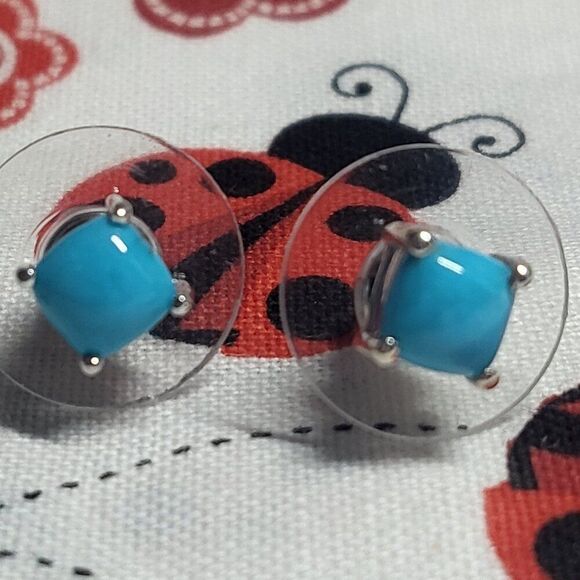 Sleeping Beauty Turquoise Solitaire Sterling Silver Stud Earrings - Picture 1 of 6